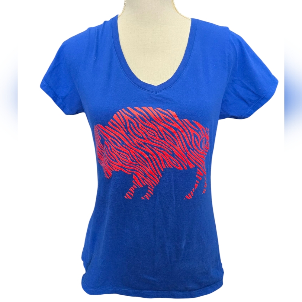 Buffalo Bills Blue T-Shirt with Red Standing Buffalo Zubaz Print